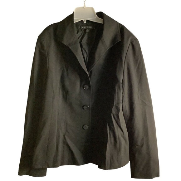 Lafayette 148 New York Womens Black Single Breasted Ventless Coat Blazer Size 10 - Picture 1 of 9